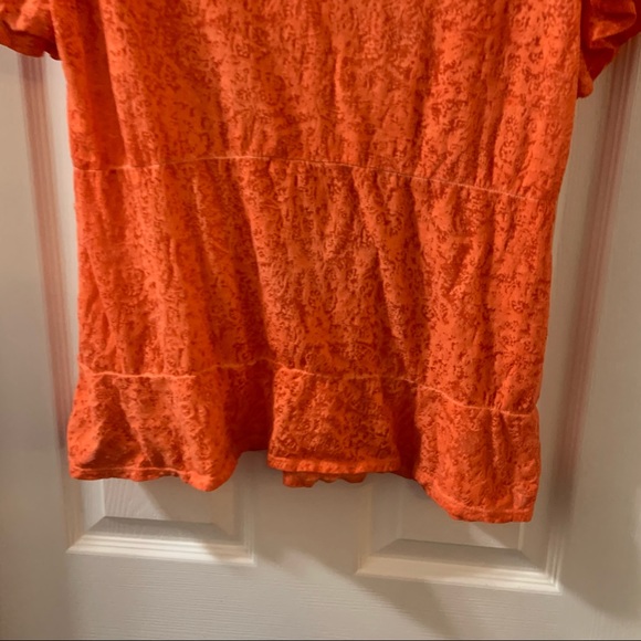 Democracy Orange Burnout Ruffle Short Sleeve tee S - Picture 6 of 7